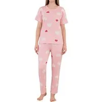 fashionshowcase Pyjama Damen Zweiteiler mit Herzmuster – Kurzarmshirt & Hose, 3 Varianten (2 tlg., Zweiteiliges Schlafanzug-Set) Herzmuster-Design