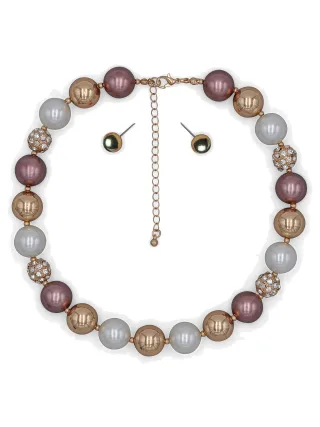 Steuer Modeschmuck Schmuck-Set Perl-Set aus Halskette und Ohrsteckern aus Metall mit mehrfarbigen Perlen