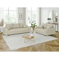 S-Style Möbel Polstergarnitur 3+2 Zara mit Braun Holzfüßen im skandinavischen Stil aus Cord-Stoff, (1x 2-Sitzer-Sofa, 1x 3-Sitzer-Sofa), mit Wellenfederung
