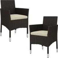 Yaheetech Gartenstuhl 2er-Set Balkonstuhl aus PE-Rattan mit Gepolsterten Kissen, Wetterfester Handgewebter Terrassenstuhl bis 136 kg Belastbar