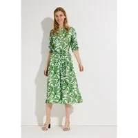 MORE&MORE Blusenkleid fließendes 3/4 Arm-Maxikleid, Blätterprint