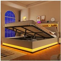 STILVORA Polsterbett 180×200 mit Bettkasten Stauraumbett Jugendbett mit USB Typ-C (LED-Beleuchtung, USB Typ-C, Leinen, 90x200cm, Grau, Hydraulik-Stauraum, App-Steuerung, gepolstertes Kopfteil), für Schlafzimmer, Jugendzimmer, Gästezimmer, Apartment
