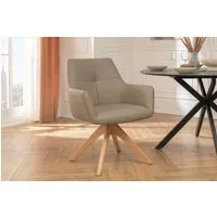 riess-ambiente Drehstuhl ALMARA taupe/natur - Eiche, Echtleder, 360°, Massivholz, modern (Einzelartikel, 1 St), Natürlicher Polsterstuhl - ideal f. Ess- & Wohnzimmer oder Home Office