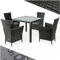 Casaria Garten-Essgruppe, (5-tlg), Polyrattan 4 Personen Wetterfest inkl. 7cm Auflagen Stühle Stapelbar