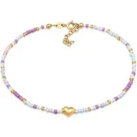 Elli Fußkette Herz Glas Beads Sommer Style 925 Silber vergoldet, Herz