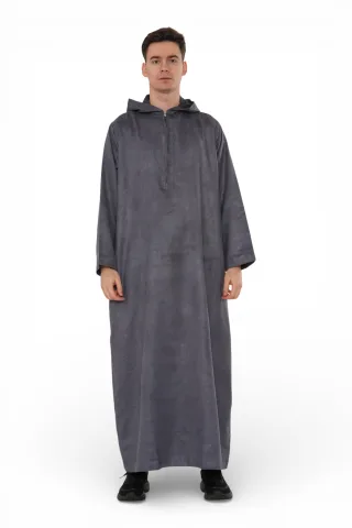 Herren Kapuzen-Eid-graue marokkanische Jubba-Robe Ramadan Eid Thobe – HM12