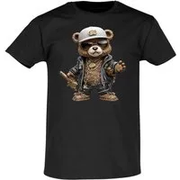 Banco T-Shirt Herren T-Shirt Gangster Bär mit weißer Kappe goldene Maschinengewähr