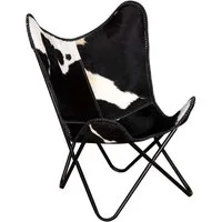 vidaXL Sessel Butterfly-Sessel Schwarz und Weiß Echtes Kuhfell (1-St)