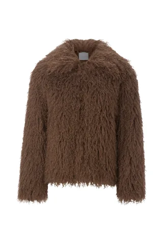 Rich & Royal - Long Hair Shearling Jacket dark chocolate - Gr. - 34