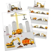 Herding Kinderbettwäsche Kinder-Wendebettwäsche "Baustelle", Renforcé, Motiv