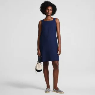 Premium Reinleinen-Shiftkleid, Damen,  Blau, by Lands' End