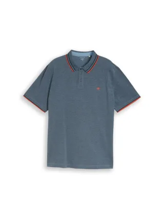 Tom Tailor - Plus Size - Piqué Poloshirt mit Logo-Print spring blue two tone pique - Gr. - 3XL