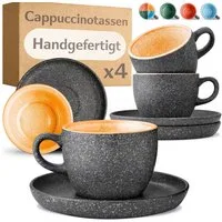Cosumy Cappuccinotasse Cappuccino Tassen mit Untertassen 4er Set gelb, 8-tlg., Keramik, Warm