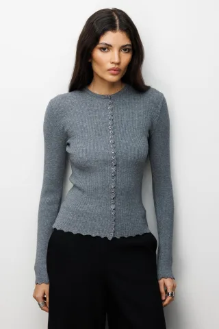 Rippstrick-Cardigan mit Knöpfen