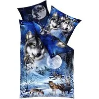 JACK Bettwäsche JACK by Kaeppel 135x200cm Wolf Wölfe Mond, Satin, 2 teilig, hochwertiger Digitaldruck mit einem eindrucksvollem Wolfmotiv