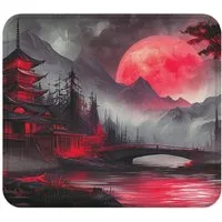 Sunnywall Gaming Mauspad Speed Mousepad XXL Premium 4 mm - Red Moon Mond Japan Tempel (inkl. Wallpaper), 45x40, 80x30, 90x40 cm, rutschfest, vernähte Ränder, Tischunterlage