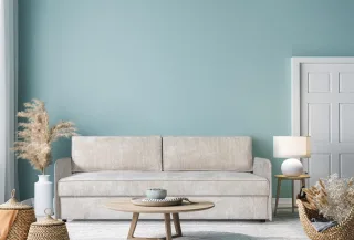 Sofa Designersofa RUBY mit Schlaffunktion Stoff Anafi Hellbeige