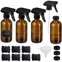 relaxdays Sprühflasche Braunglas 4er Set, 250 ml