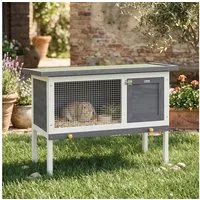 PawHut Kleintierstall erhöht Hasenstall mit aufklappbar Asphaltdach herausziehbar Schublade, aus Holz für Kleintiere Outdoor 90x45x65 cm Grau