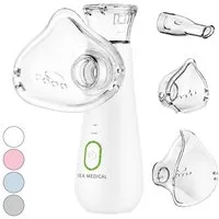 IEA Medical Inhalationsgerät weiß für Erwachsene & Kinder, leise & USB-C, 1-tlg., inkl. Mundstück, Kinder- und Erwachsenenmaske, leise, kompakt & leicht für unterwegs, für Familien, sanfte Verneblung