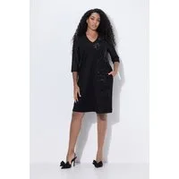 Ulla Popken Cocktailkleid Punto-Kleid Pailletten-Blüten V-Ausschnitt 3/4-Arm