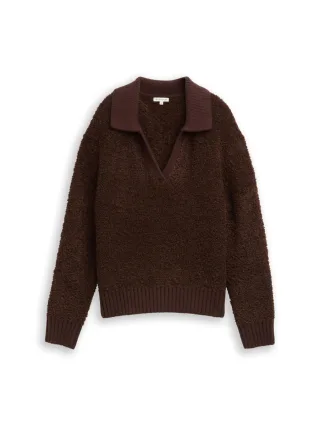 Tom Tailor - Bouclé Strickpullover mit Kragen braun - Gr. - S