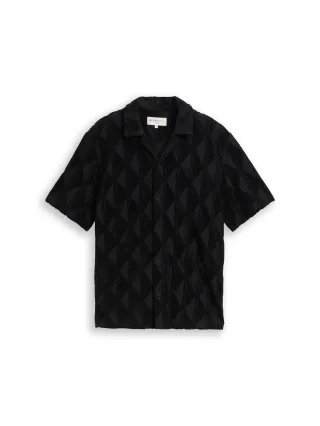 Denim Tom Tailor - Relaxed Fit Resort Hemd aus Frottee black - Gr. - XL