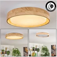 hofstein Deckenleuchte Deckenlampe aus Holz/Metall/Kunststoff in Natur/Weiß, LED wechselbar, 3000 Kelvin, im skandinavisch/modernen Design mit rundem Schirm (30,5cm), 18 Watt