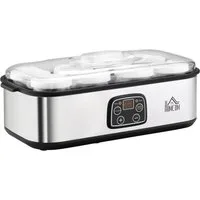 HOMCOM Joghurtbereiter Joghurtbereiter, 8 Portionsbehälter, je 180 ml, Joghurtmaschine 8 Joghurtgläser einstellbar PC PP Silber