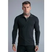 Siksilk T-Shirt SikSilk Herren Schwarzes Langarm Button-Polo