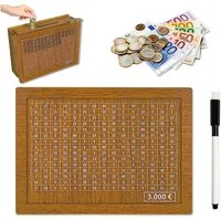 AFKSMILE Spardose Spardose Holz, Sparschwein mit Ziele, Zahlen Ankreuzen Große Geldbox, Sparbox,Holz Geldbank für Kinder Wiederverwendbare Spardose €3,000