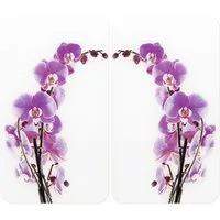 WENKO Herd-Abdeckplatte Universal Modell Orchideenblüte, Glas, (Set, 2 tlg), Herdabdeckung für alle Herdarten, kratzfest, mit rutschfesten Füßen