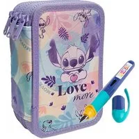 GOLDKIDS Federmäppchen 3 Fächer - Mäppchen für Mädchen -, (Federmappe 3-Fach Federtasche, Gefüllte Schüleretui Schulmäppchen und Füller), - Stitch