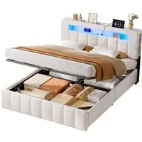 MSMASK Polsterbett Hydraulisches Bett mit LED-Bleuchtung und Ladestation (1-tlg., Ohne Matratze), Jugendbett mit Stauraum 140x200cm, Samt