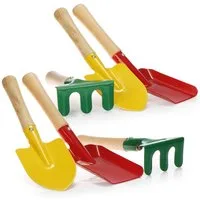 com-four Spielzeug-Gartenset Mini Gartenwerkzeug Set - Großpack Harke, Schaufel und Spaten, (6-tlg), aus robustem Metall und Holz - perfekt für Gartenarbeit