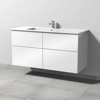 Sanipa 3way Waschtischunterbau zu Duravit ME by Starck Waschtisch mit 4 Auszügen, Weiß-Glanz SF72778