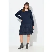 Ulla Popken Midikleid Sweatkleid Spitze Rundhals Langarm Biobaumwolle