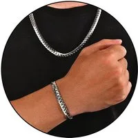 GOLDKLEIN Ketten und Armband Set Edelstahl Panzerketten-Set Schmuck Halskette Armband Silber, Herren, inkl. Geschenkbox