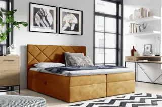 Boxspringbett Schlafzimmerbett 140x200cm LAZARO Nr.3 Gelb inkl. Bettkasten
