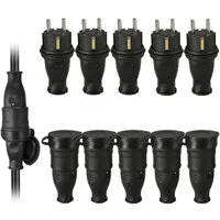 XERSEK Steckdose 10tlg Schuko Stecker Kupplung Schutzkontakt Buchse Gummi-Kupplung, Schukostecker IP44 250V/16A Gummikupplung Gummistecker Steckdose, 10-St.