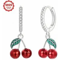Taffstyle Paar Creolen 925 Sterling Silber Creolen Kristall Damen Ohrringe mit Kirschen (Ohrringe Creolen für Frauen – Damen Schmuck aus 925 Silber, perfekt als Geschenk zu Geburtstag, Weihnachten, Valentinstag oder Muttertag)