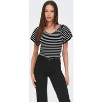 ONLY Kurzarmpullover ONLLEELO STRIPE SS BACK V-NECK KNT NOOS