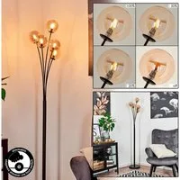 hofstein Stehlampe dimmbare Stehlampe aus Metall/Glas in Schwarz/Bernsteinfarben, ohne Leuchtmittel, Standleuchte Glaskugeln Ø12cm, dimmbar, 5xG9, ohne Leuchtmittel