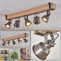 hofstein Deckenleuchte Deckenlampe aus Metall/Holz in Grau/Naturfarben, ohne Leuchtmittel, Deckenleuchte im Industrial/Retro/Vintage-Design m. Holzbalken, 5xGU10