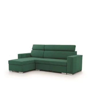 Ecksofa Schlafsofa Sofa CANTON in Stoff Camelia Grün Ottomane Links