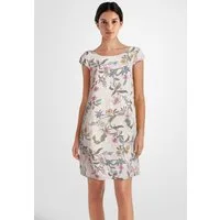 PEKIVESSA Sommerkleid Leinenkleid knielang kurzarm (Einzelartikel, 1-tlg) Leinenstoff mit Blumenmuster