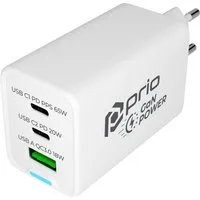 prio prio Wandladegerät GaN Power 65W PD PPS (USB C) + QC 3.0 (USB A) weiß Smartphone-Ladegerät (Ladegerät, 1-tlg)
