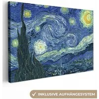 OneMillionCanvasses® Leinwandbild Sternennacht - Kunstdrucke - Alte Meister - Vincent van Gogh, Fotodruck (1 St), Leinwand Bilder Klein, Wand Dekoration Aesthetic 30x20 cm