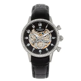Empress Beatrice Automatikuhr mit Skelett-Zifferblatt und Lederarmband mit Tag/Datum