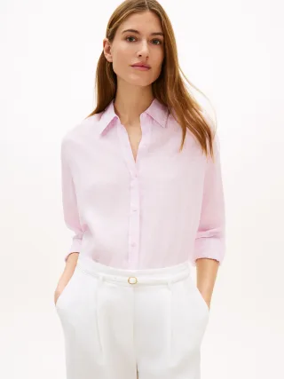 ESS LINEN ROUND HEM LS SHIRT Lilac Powder - Gr. - L